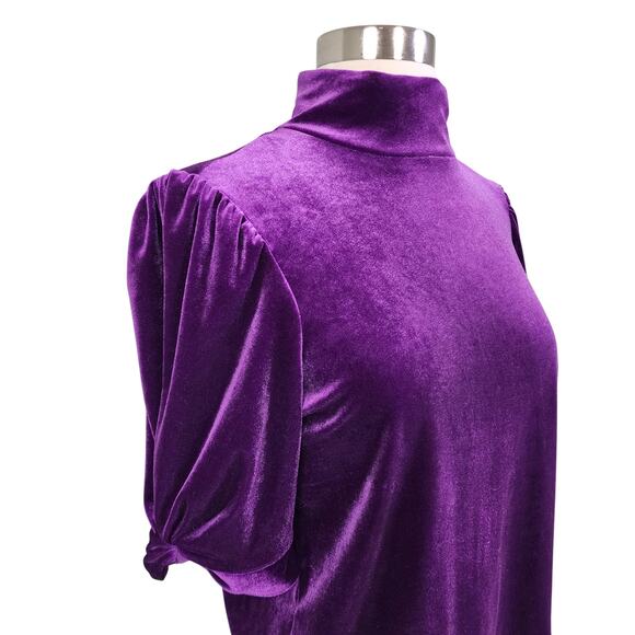 Sanctuary Womens Night Escape Velvet Top Size Small Purple Mock Neck Puff Sleeve - Picture 5 of 10